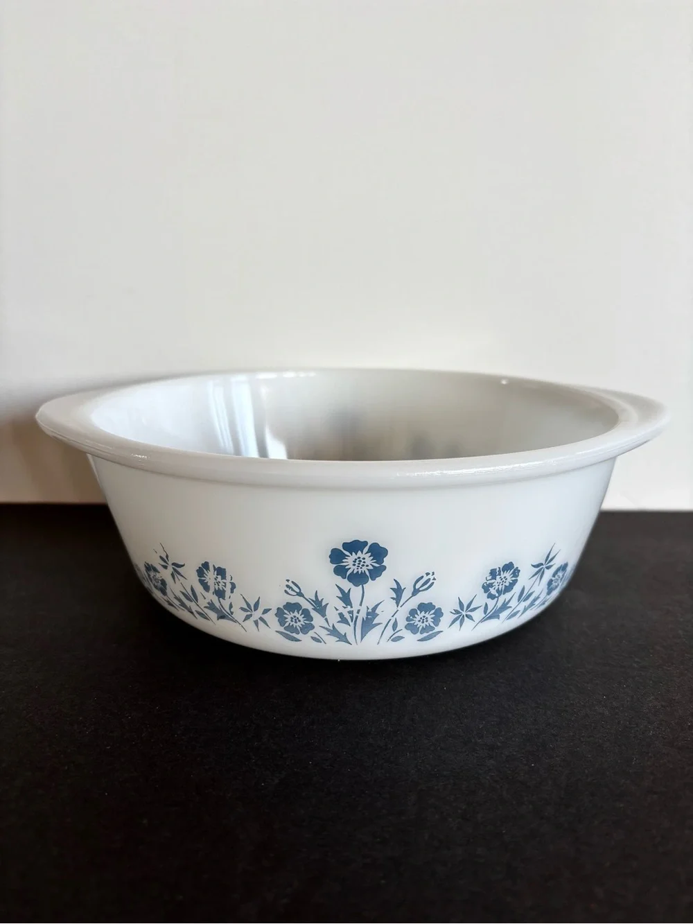 Vintage Glassbake Milk Glass Maid of Honor Blue Floral Bowl and Casserole Dish
